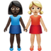 👩🏿‍🤝‍👩🏼 women holding hands: dark skin tone, medium-light skin tone display on Apple